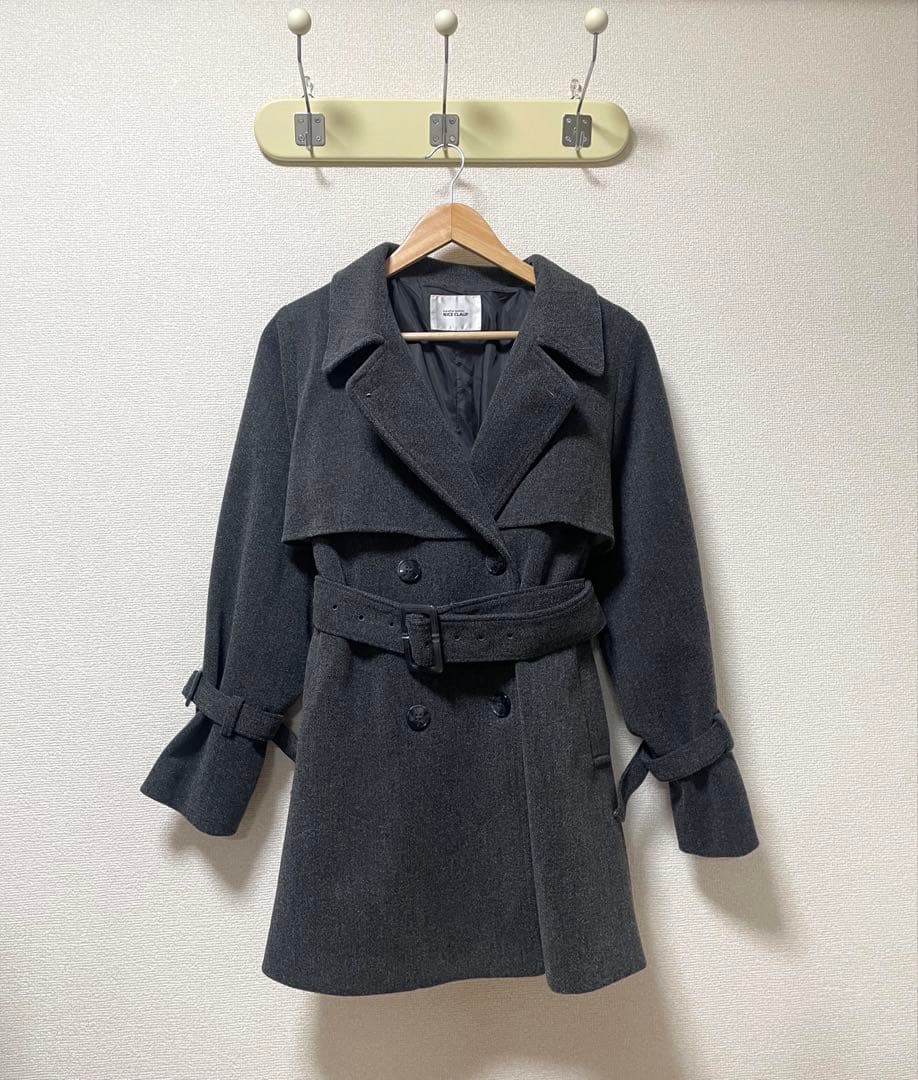 NICE CLAUPスタンドカラーミドルコート グレー S
