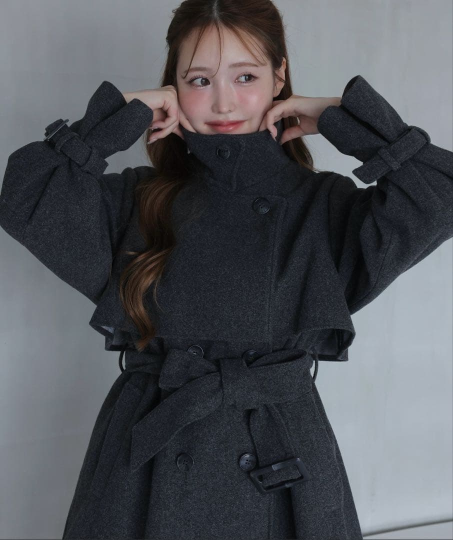 NICE CLAUPスタンドカラーミドルコート グレー S