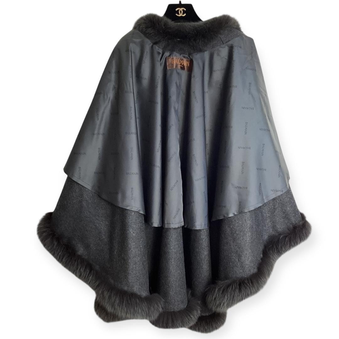タグ付き☆カシミヤ＆フォックスファー☆バルマン ポンチョ ケープ コート