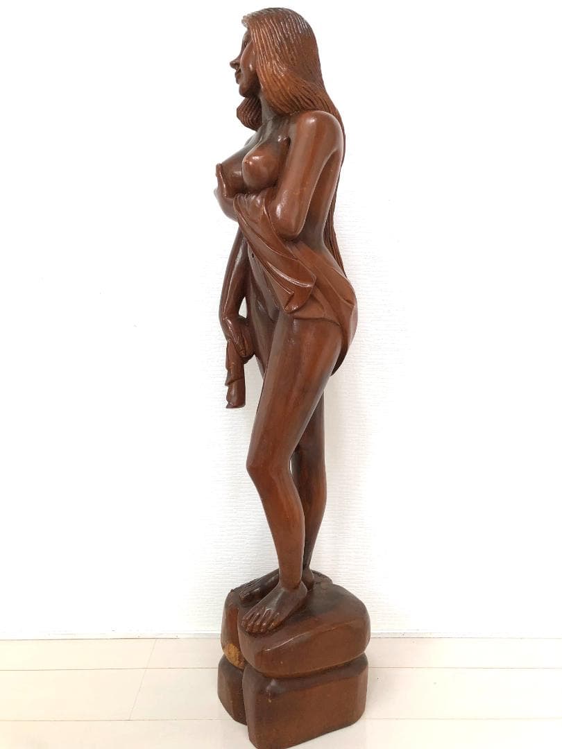 【超特大・高さ124㎝】裸婦像 木彫り エレガント女性像 高級木 オブジェ