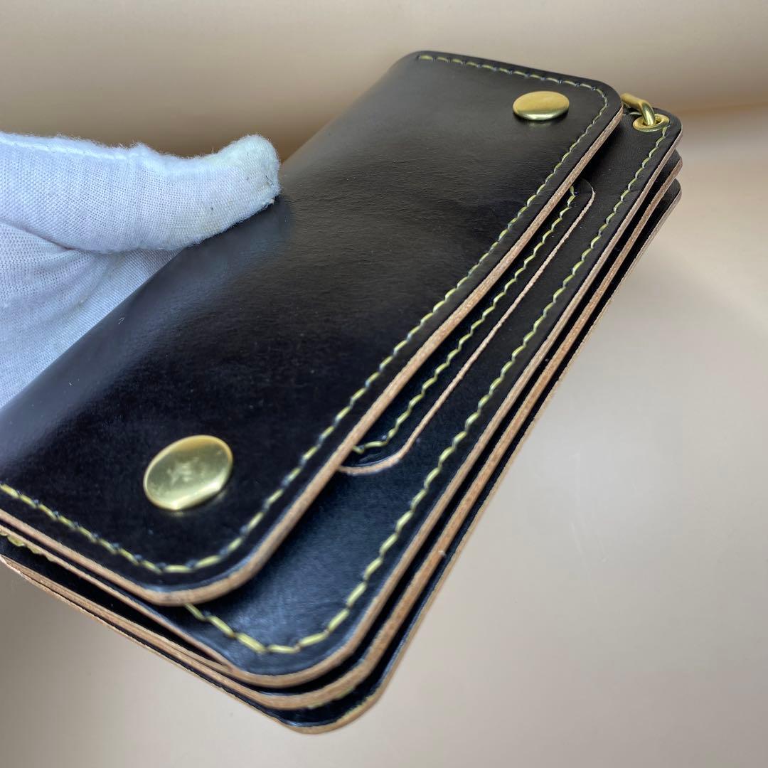 【無骨 茶芯】手染め 丘染め トラッカーウォレット 3層マチ 職人仕上げ 真鍮