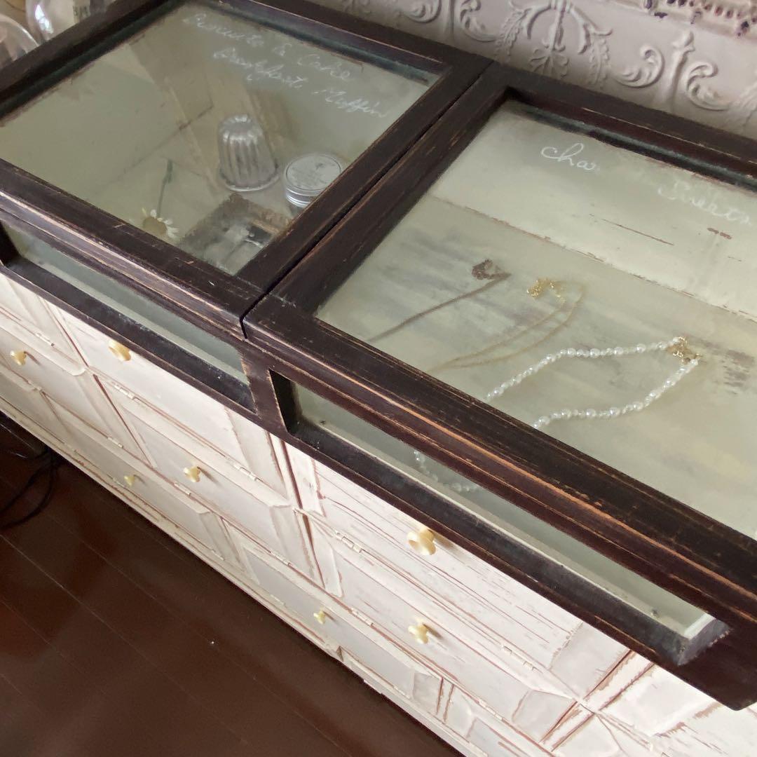 値下げ!フランスアンティーク　ガラスケース　アクセサリーケース　店舗什器