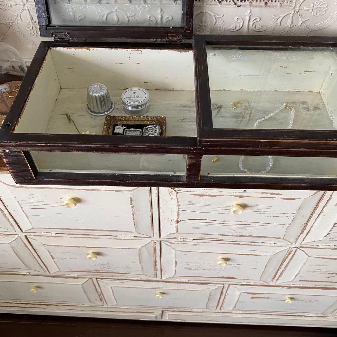 値下げ!フランスアンティーク　ガラスケース　アクセサリーケース　店舗什器