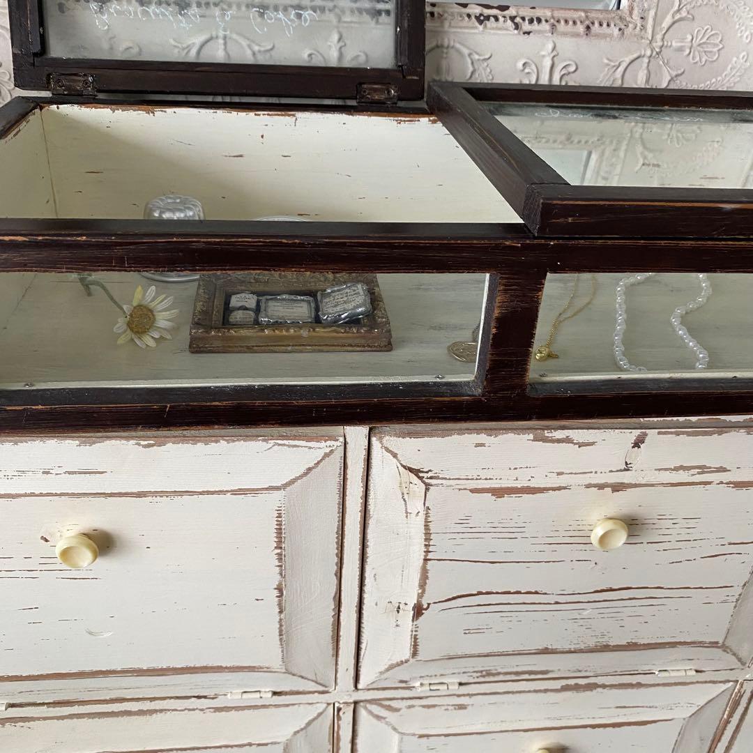 値下げ!フランスアンティーク　ガラスケース　アクセサリーケース　店舗什器