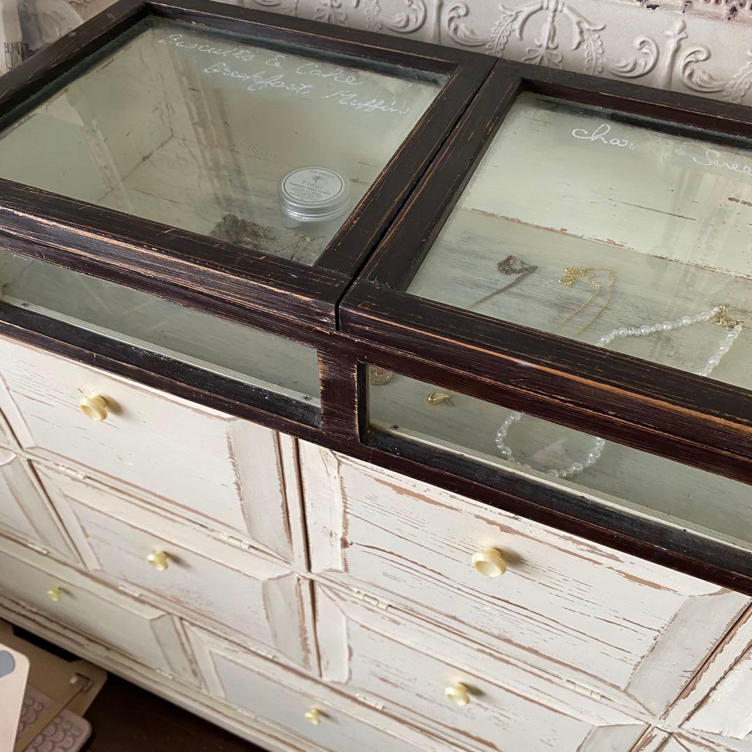 値下げ!フランスアンティーク　ガラスケース　アクセサリーケース　店舗什器