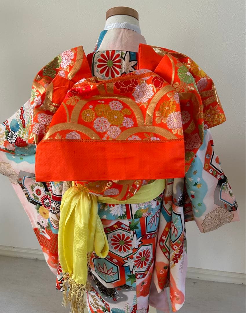 7歳　七五三　アンティーク着物、帯、帯揚げ、帯締め　しごきセット