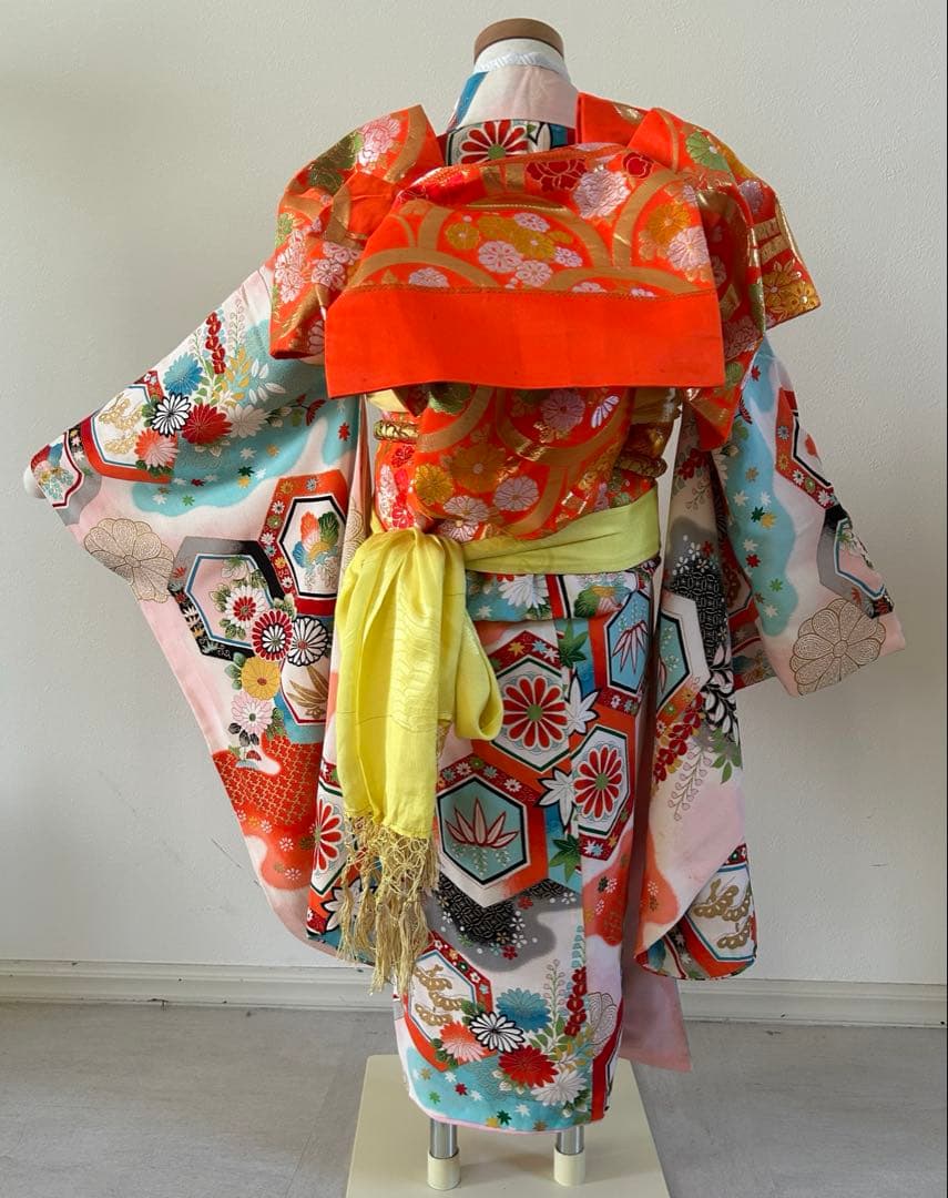 7歳　七五三　アンティーク着物、帯、帯揚げ、帯締め　しごきセット