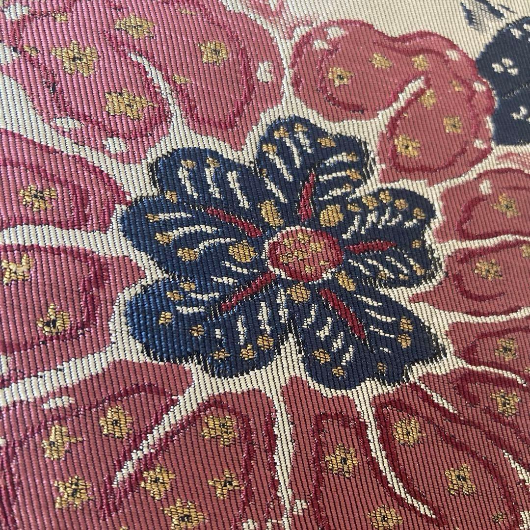 アンティーク名古屋帯　百人一首の刺繍　グレー　大正　正絹　N6-25