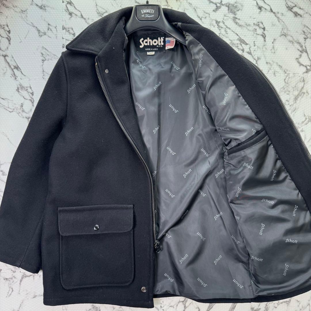 ショット　カーコート　ハーフコート　メルトンウール　ロゴジャガード　比翼仕立て