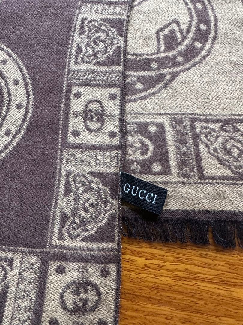 【希少】GUCCI 大判ストール ブラウン ロゴパターン