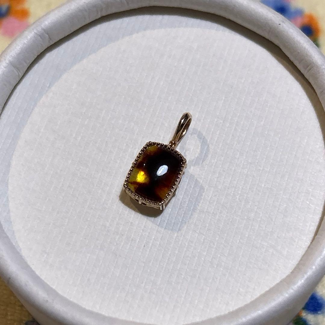 agete★K10アンバー&ラブラドライト★リバーシブルネックレスチャーム★