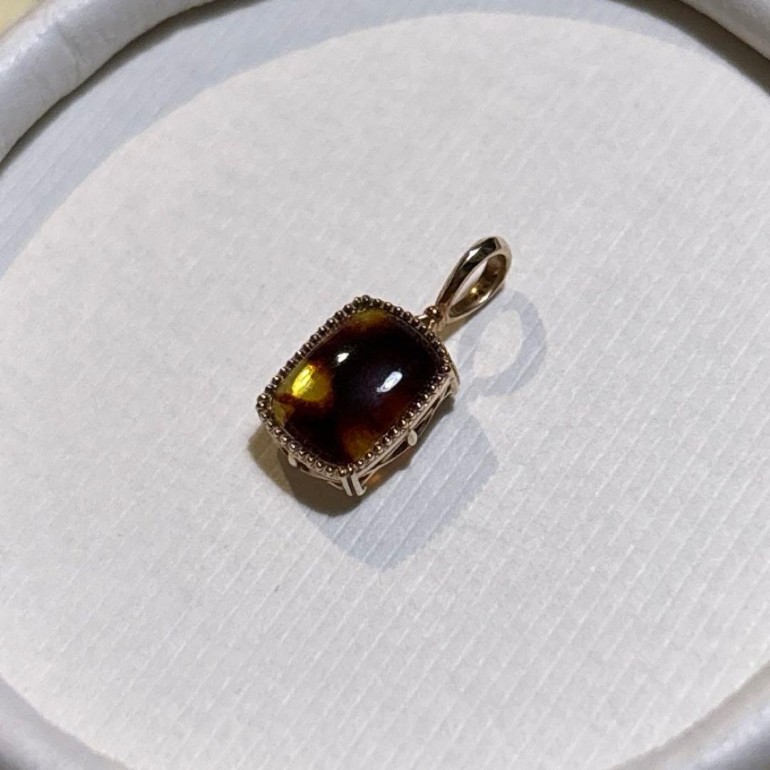 agete★K10アンバー&ラブラドライト★リバーシブルネックレスチャーム★