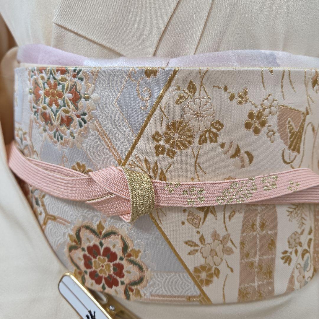 トールサイズ作家物付け下げ訪問着4点フルセット、着物、袋帯、帯締め、帯揚げ