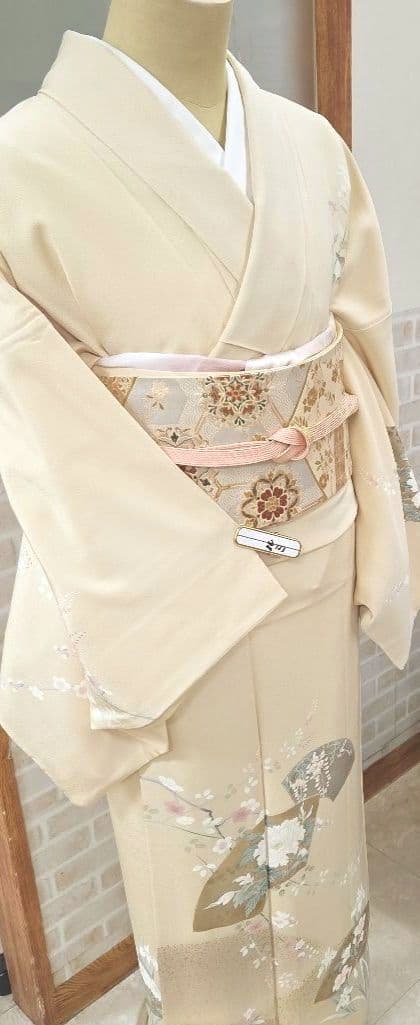 トールサイズ作家物付け下げ訪問着4点フルセット、着物、袋帯、帯締め、帯揚げ