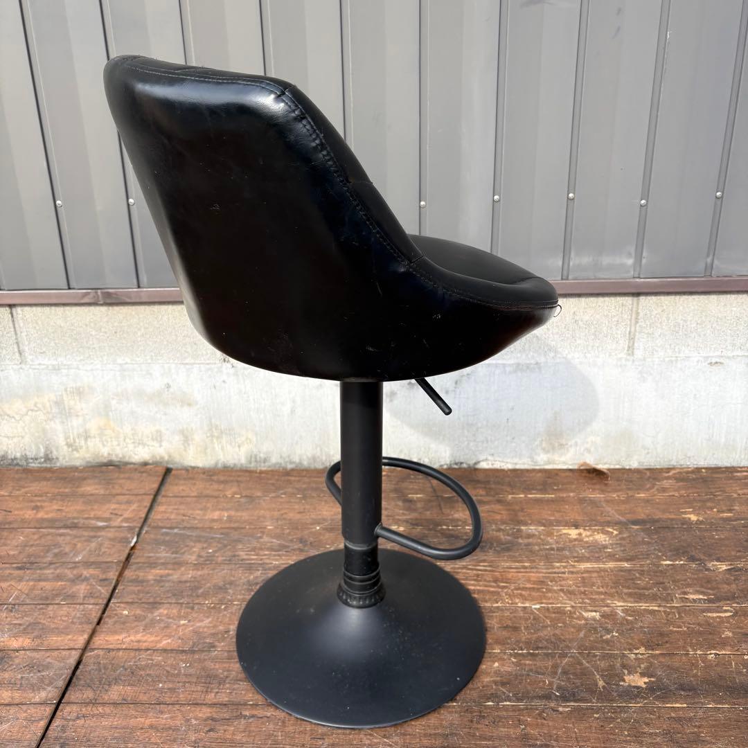 北欧レトロ キルティングレザー 回転式 カウンターチェア バーチェア 古家具 黒