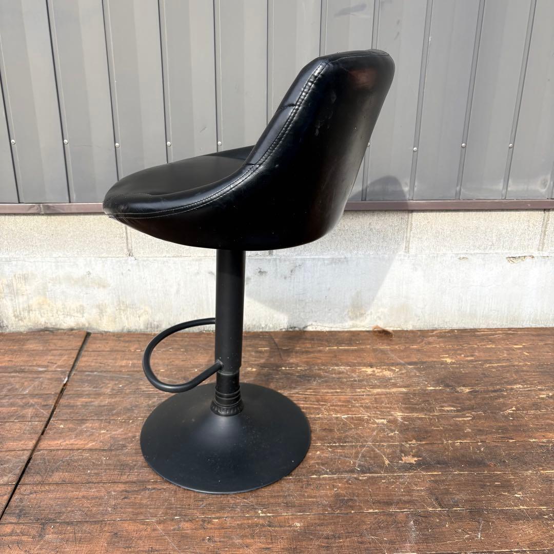 北欧レトロ キルティングレザー 回転式 カウンターチェア バーチェア 古家具 黒