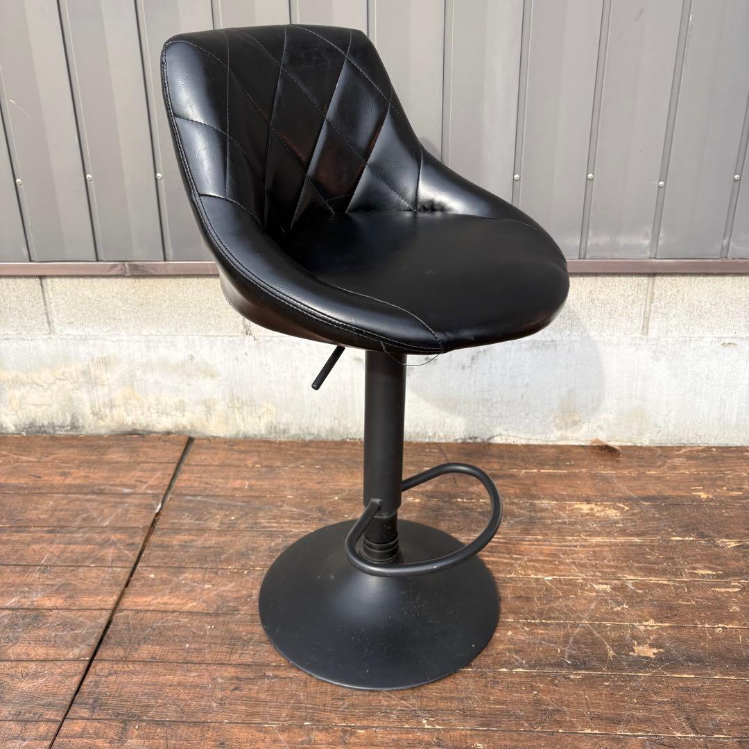 北欧レトロ キルティングレザー 回転式 カウンターチェア バーチェア 古家具 黒