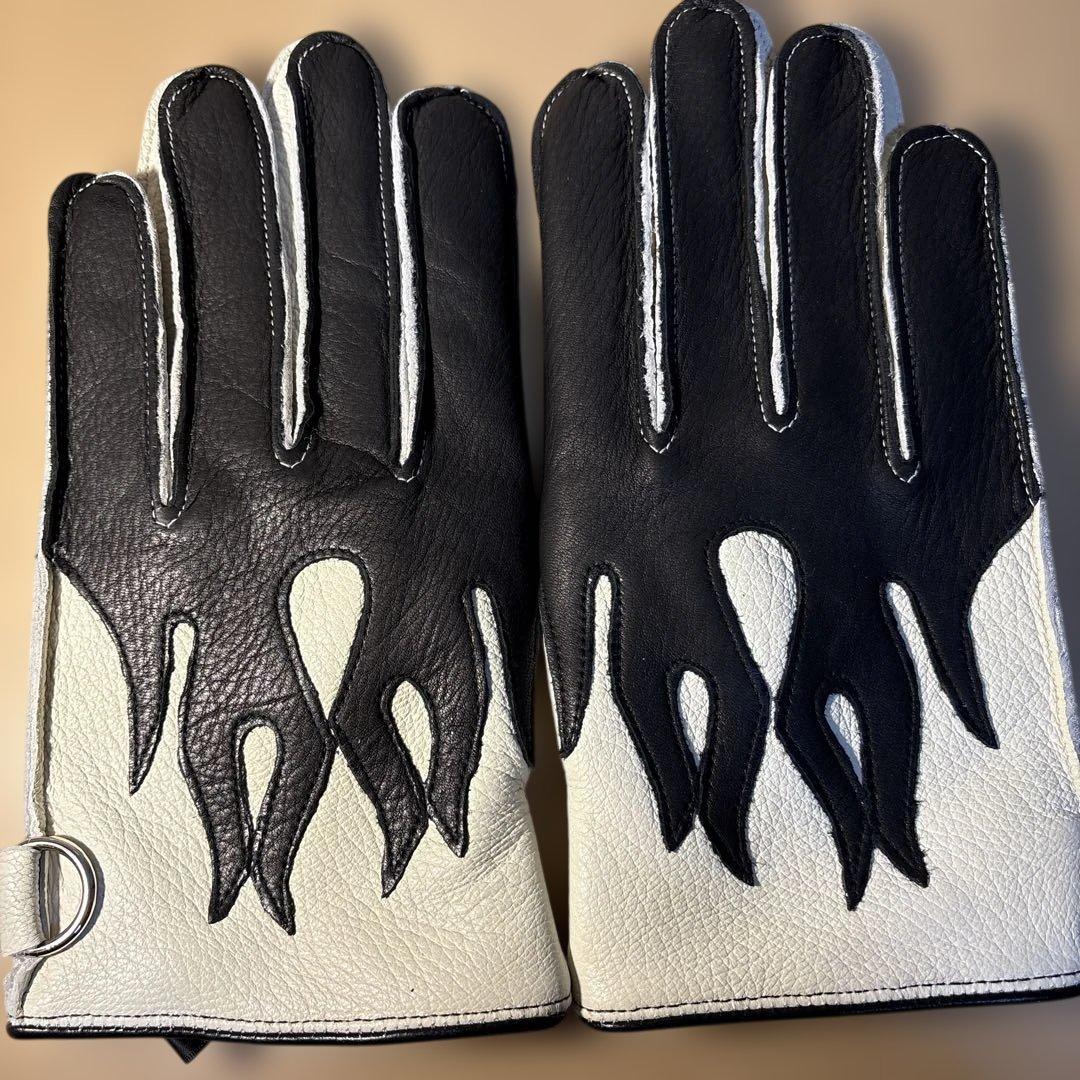 新品未使用！！XLサイズ ファイヤーパターン　レザーバイクグローブ