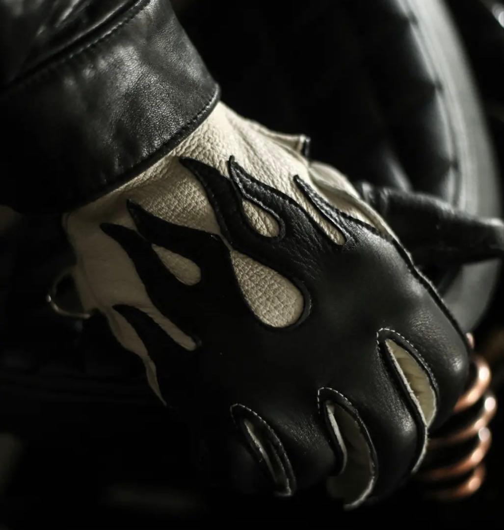 新品未使用！！XLサイズ ファイヤーパターン　レザーバイクグローブ