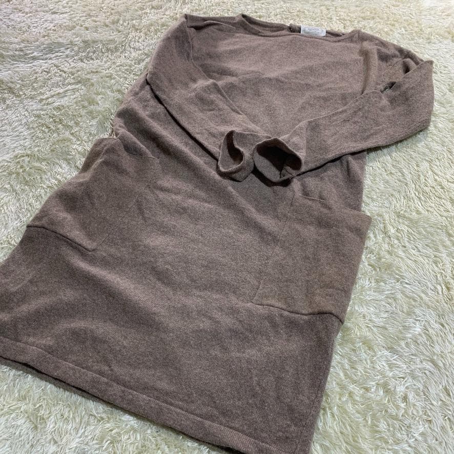 美品 アニオナ ウールニット ワンピース ブラウン カシミヤ シルク S 長袖