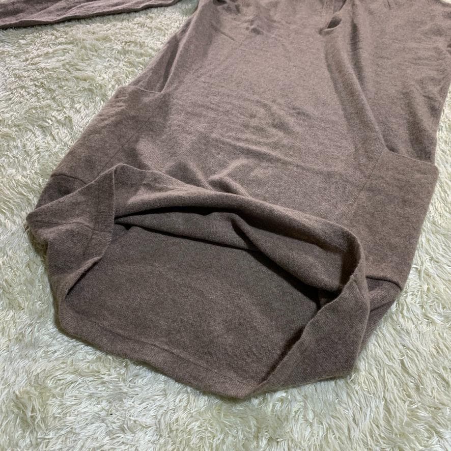 美品 アニオナ ウールニット ワンピース ブラウン カシミヤ シルク S 長袖
