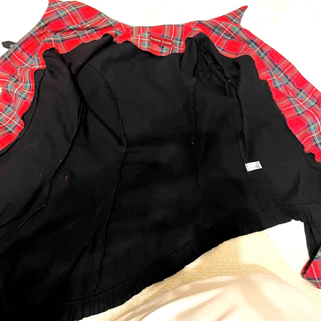 BODY LINE 赤チェック柄 アシメ ジャケット コート