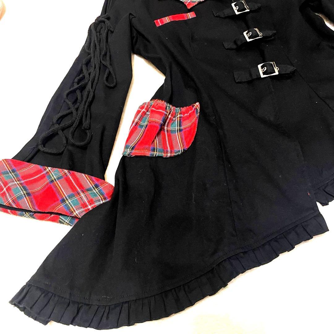 BODY LINE 赤チェック柄 アシメ ジャケット コート