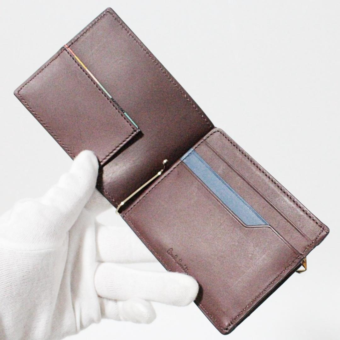 新品 箱付 ポールスミス ステッチハイライト エンボスロゴ マネークリップ 茶