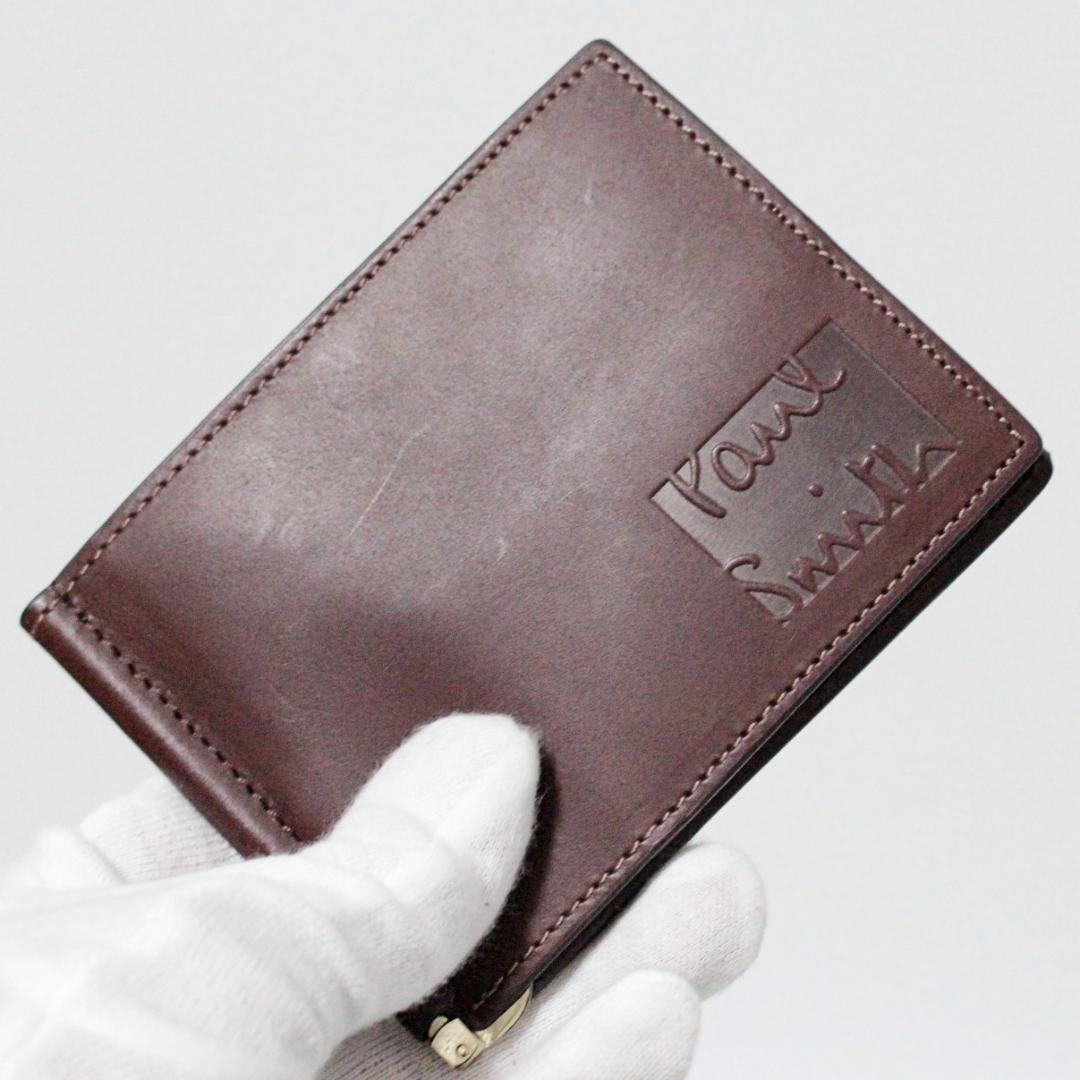 新品 箱付 ポールスミス ステッチハイライト エンボスロゴ マネークリップ 茶