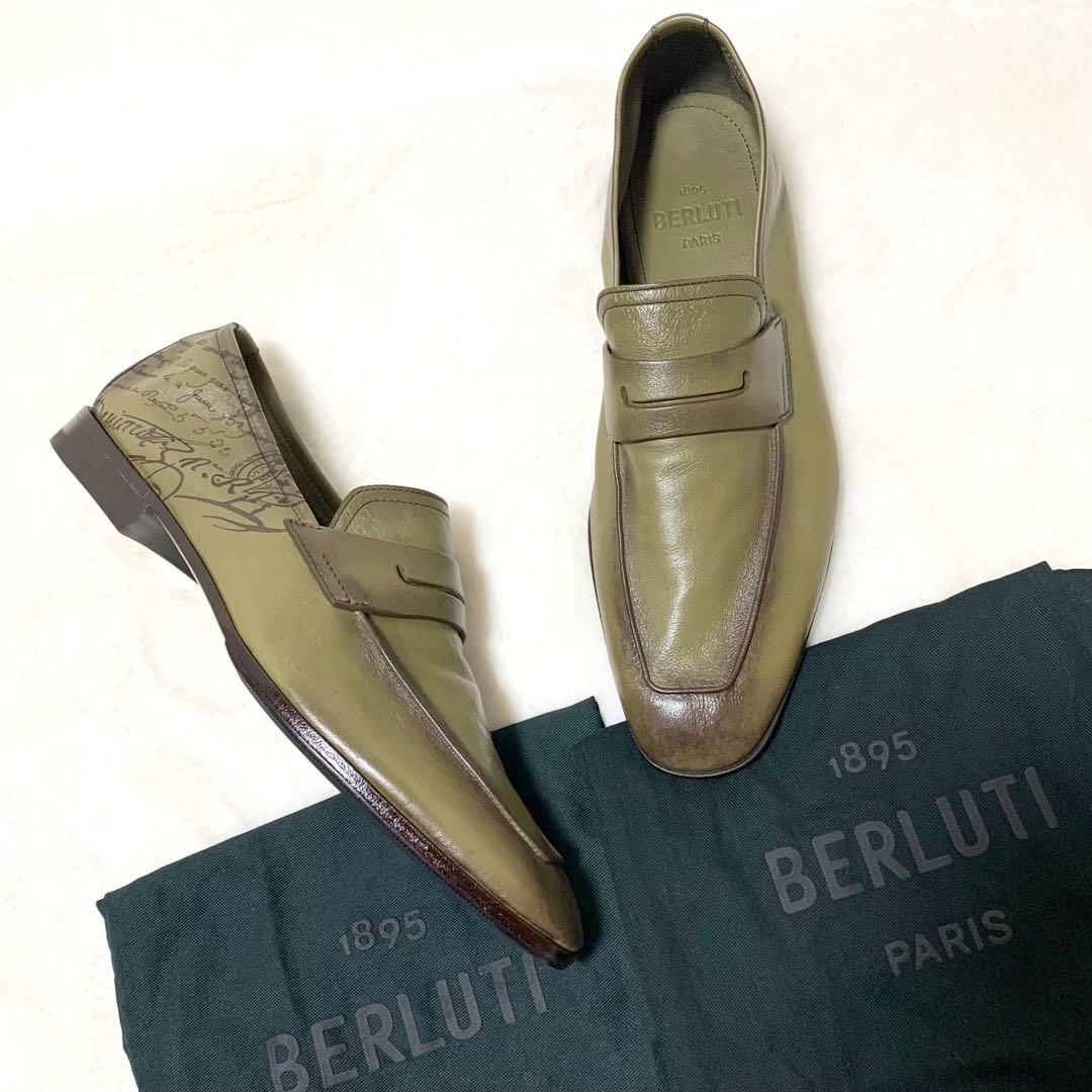 Berluti カリグラフィ カンガルーレザー ローファー カーキ 8 1/2