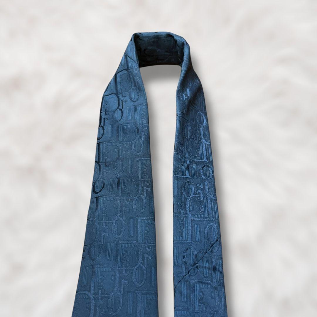 【美品✨】クリスチャンディオール トロッター 藍色 ジャガード メンズ ネクタイ