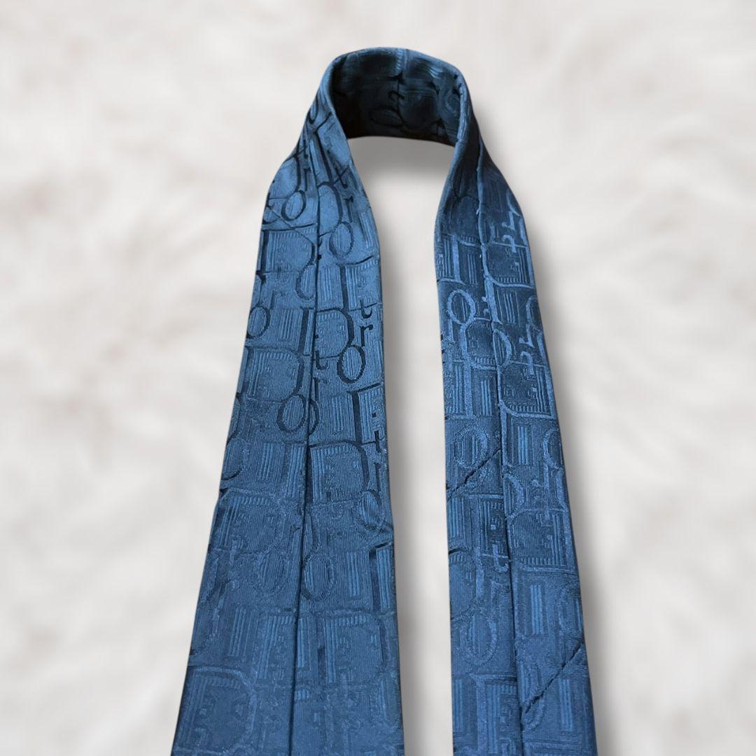 【美品✨】クリスチャンディオール トロッター 藍色 ジャガード メンズ ネクタイ