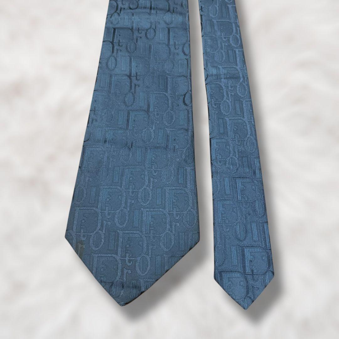 【美品✨】クリスチャンディオール トロッター 藍色 ジャガード メンズ ネクタイ
