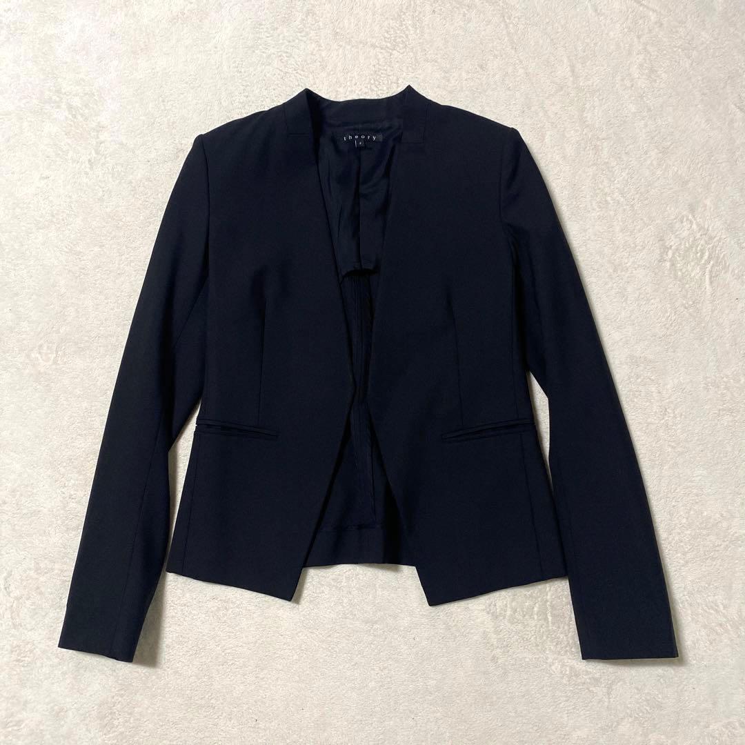 ✨美品✨theory ノーカラージャケット　黒　Tailor Lanai 背抜き