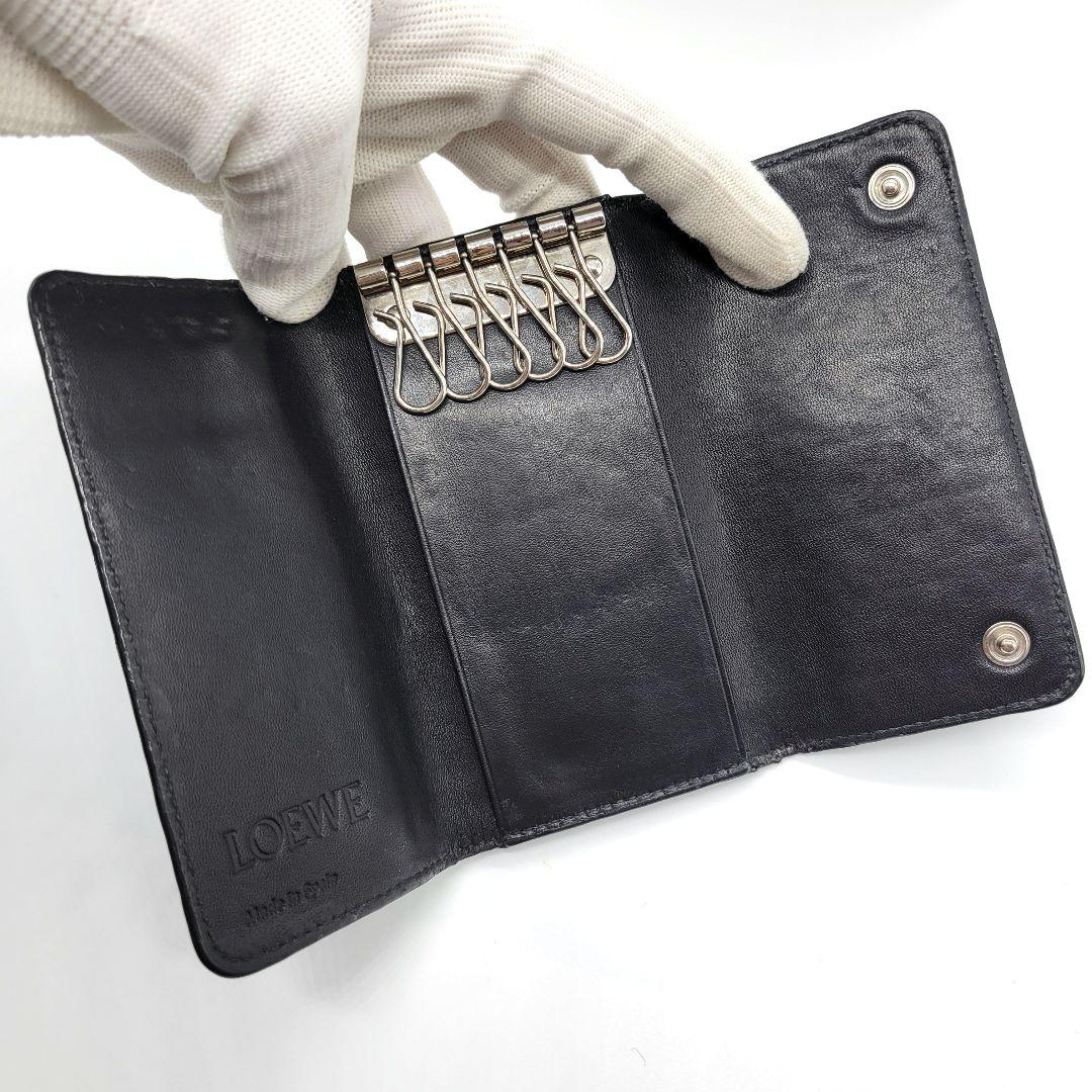 美品✨️ LOEWE 6連 キーケース リピートアナグラム ブラック シルバー