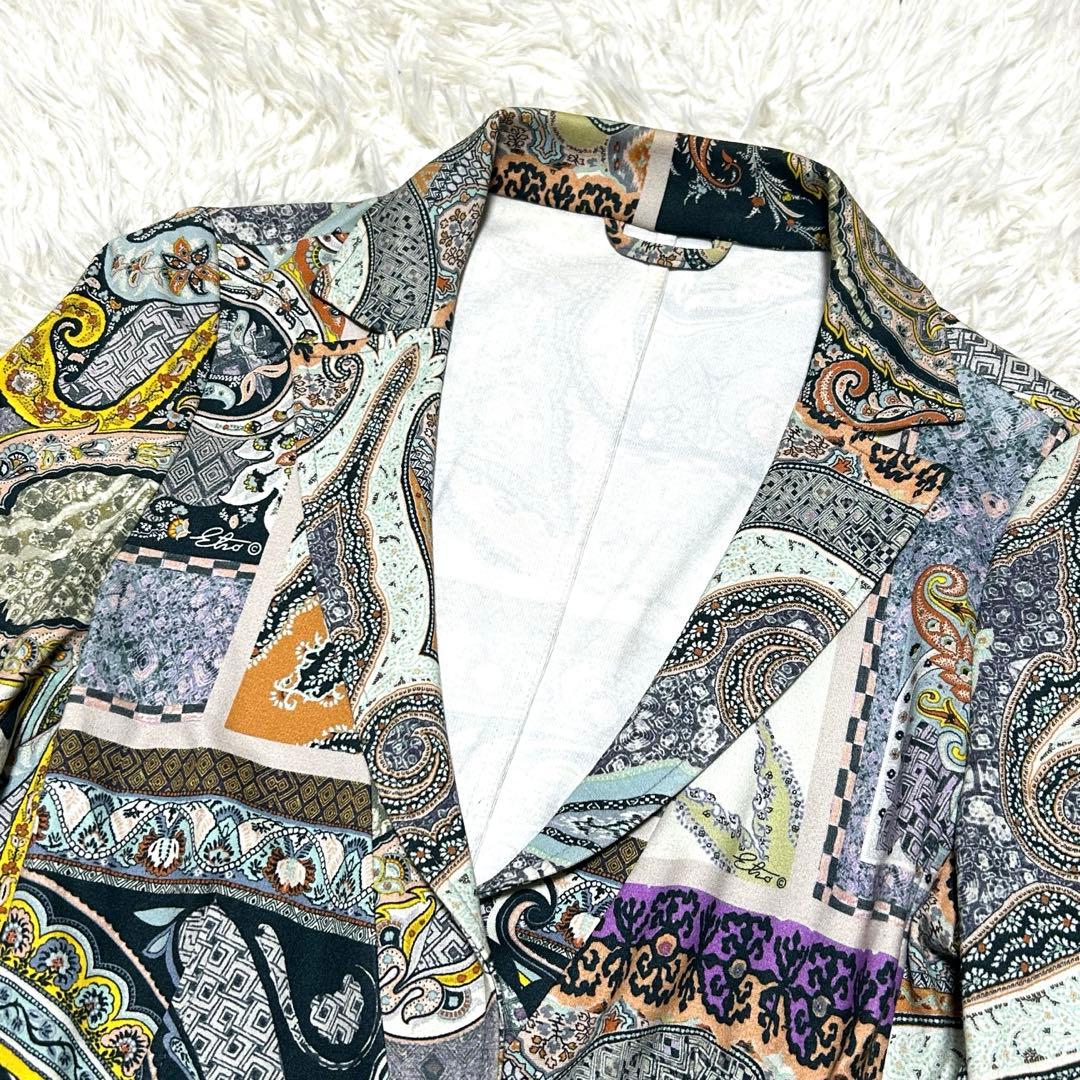 良品　エトロ　テーラードジャケット　42 マルチカラー　ストレッチ　総柄