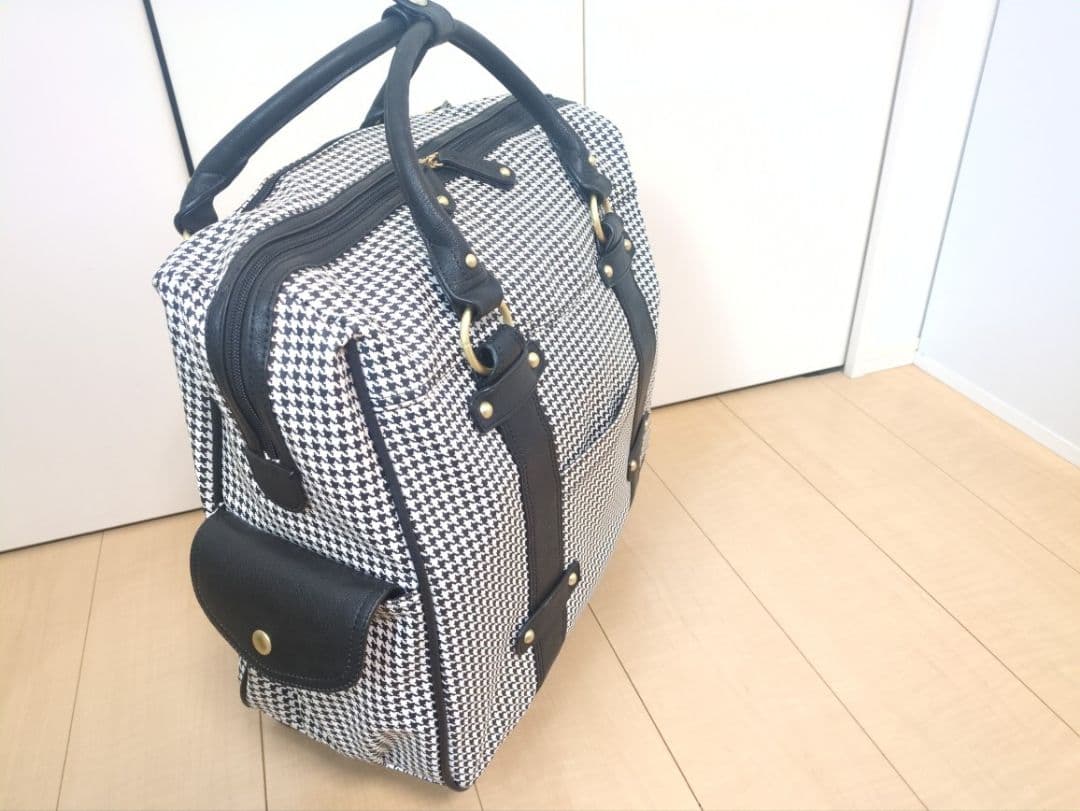 美品☆代官山クロシェット 千鳥格子柄 キャリーバッグ ボストンキャリー