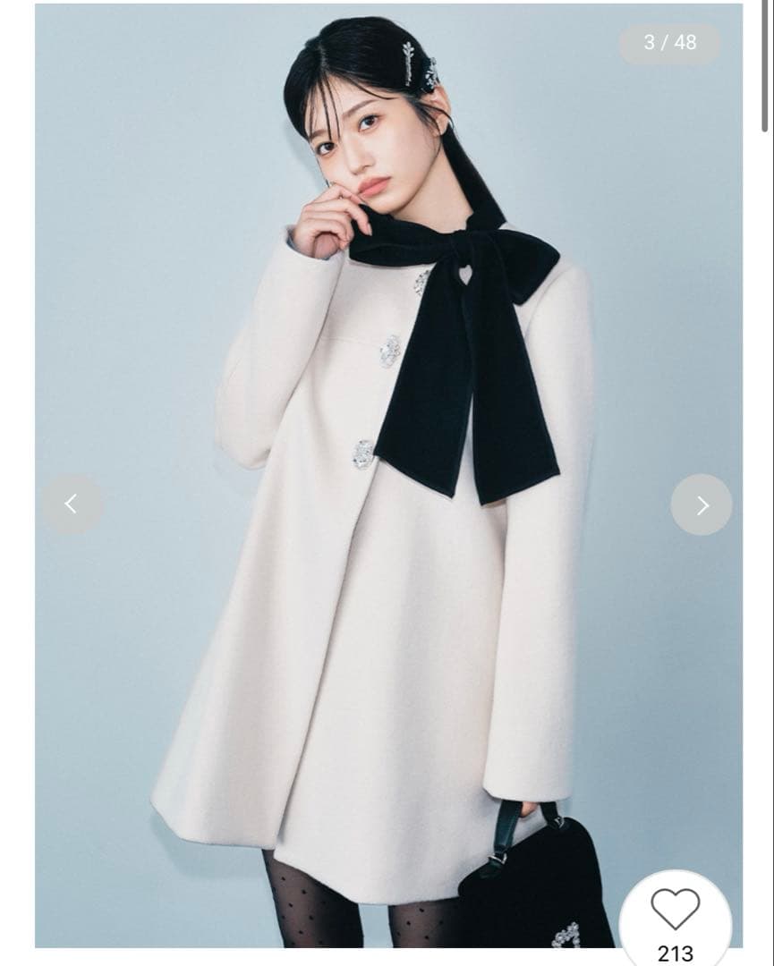 LILY BROWN Aラインビジューリボンコート　アイボリー　アウター　コート