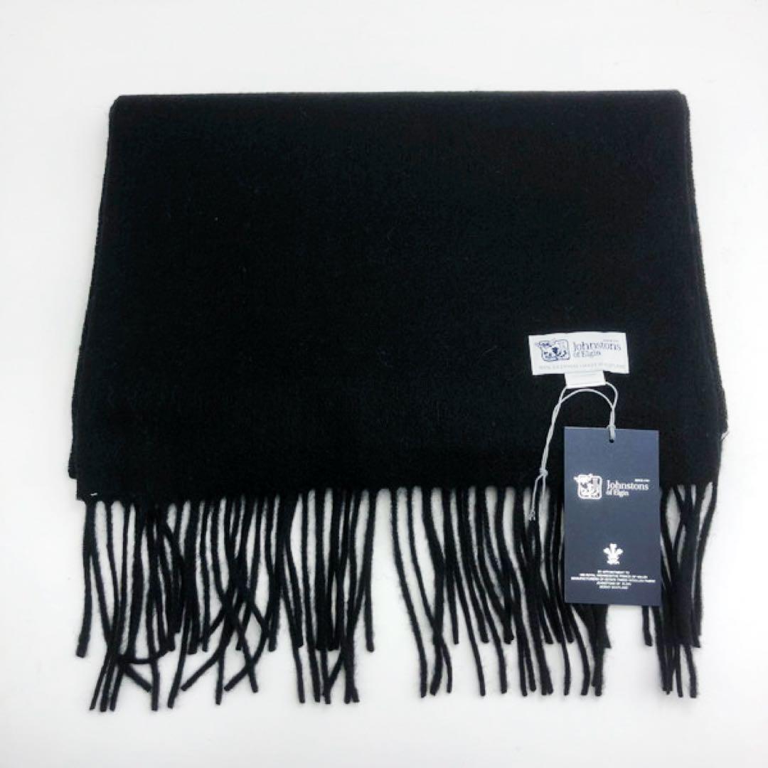 ジョンストンズ　中判　マフラー　スカーフ　ブラック　タータンチェック