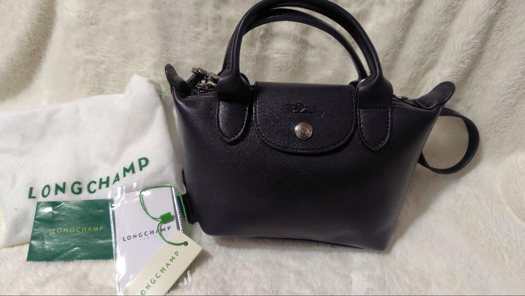 美品 ロンシャン ルプリアージュキュイール XS バッグ 黒 niko∞2525