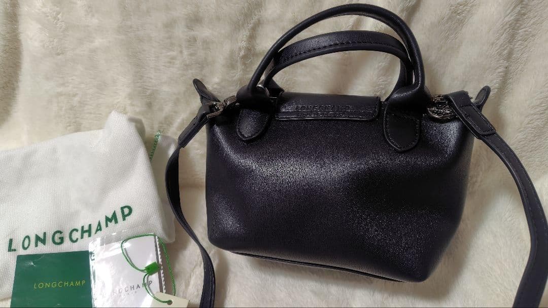 美品 ロンシャン ルプリアージュキュイール XS バッグ 黒 niko∞2525