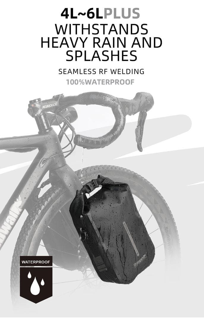 RhinoWeld 自転車 フォークバッグ 取付具付 ラック不要 完全防水 6L