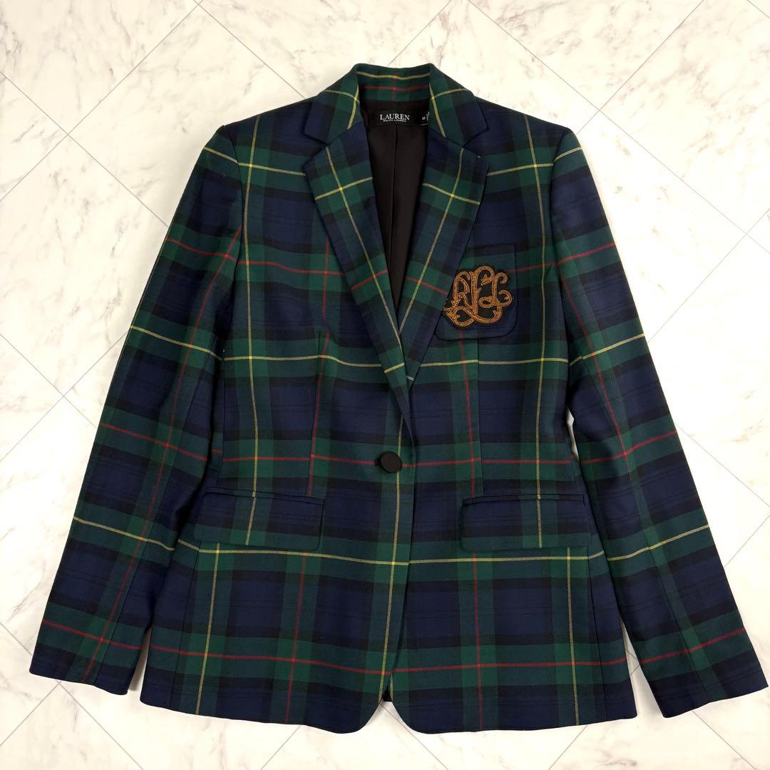 【ローレンラルフローレン】テーラードジャケット　ブリオン刺繍　洗える　チェック