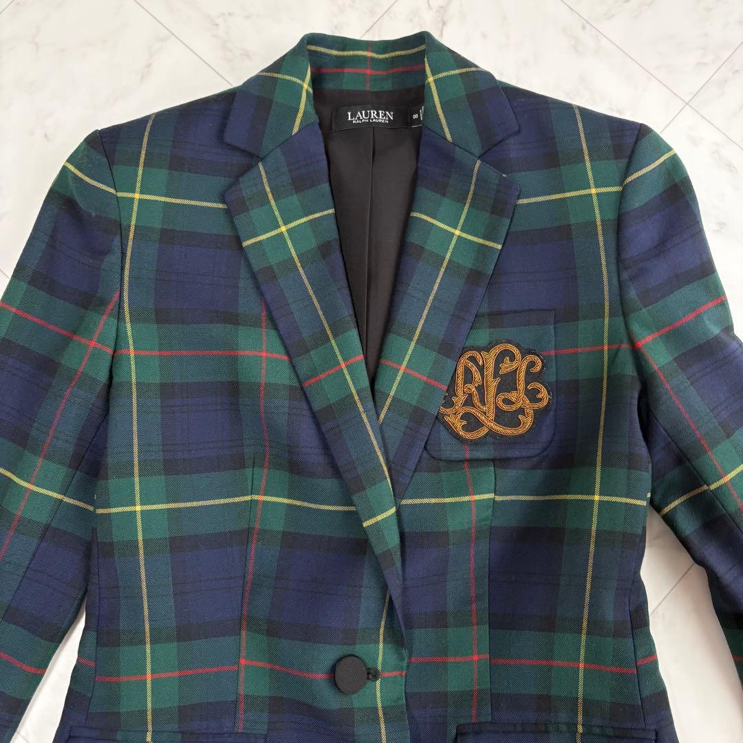 【ローレンラルフローレン】テーラードジャケット　ブリオン刺繍　洗える　チェック