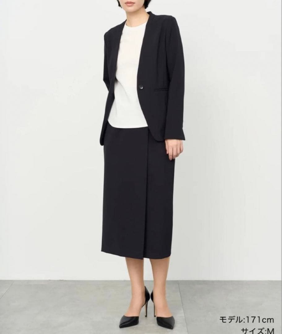 soeju ソージュ　ストレッチファインノーカラージャケット　M ネイビー