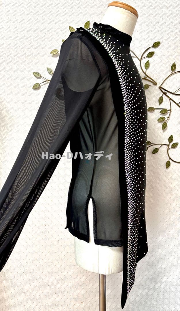 ★社交ダンス★新品★メンズシャツ★ラテン★アシメトリー★黒M