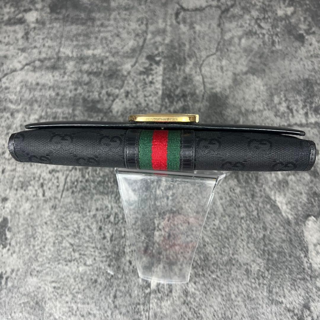 GUCCI グッチ GGキャンバス レザー シェリーライン 長財布 ブラック