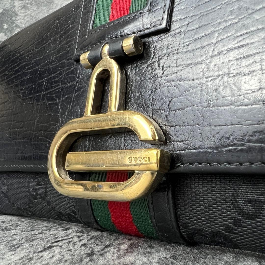GUCCI グッチ GGキャンバス レザー シェリーライン 長財布 ブラック