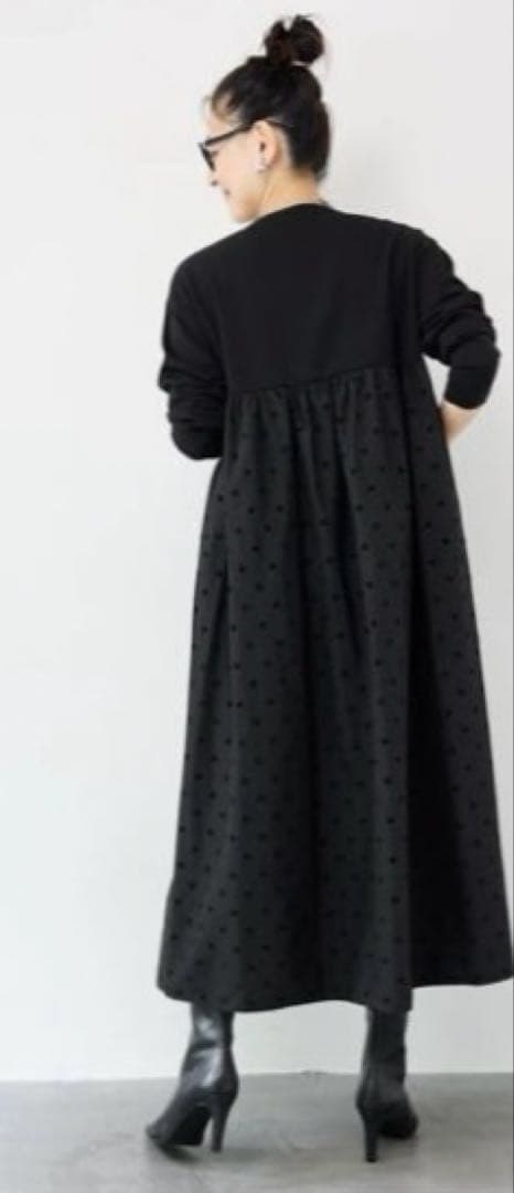 PLUS OTO.HA フロッキードット切替ワンピース