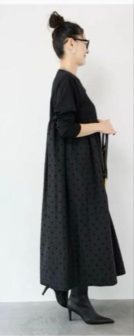 PLUS OTO.HA フロッキードット切替ワンピース